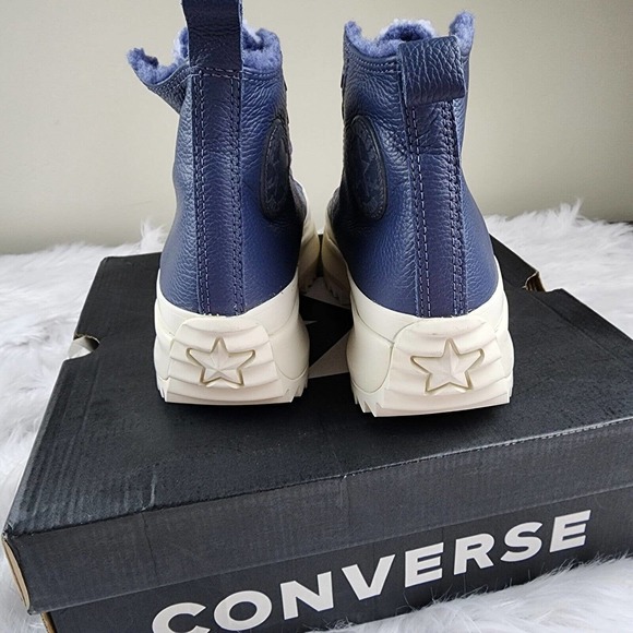 Converse Run Star Hike Hi Steel Concord Blue Leather Platform Women's Size 7.5 - Picture 6 of 10
